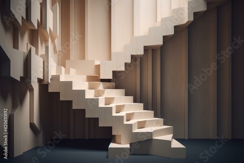 Abstract background with stairs and geometric shapes. Generative AI