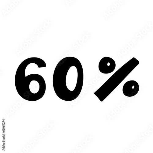 Sale 60 percent off orange discount logo special offer lettering. Vector design illustration in cartoon actual modern style isolated on white background. For discount, menu, seasonal sale, card.