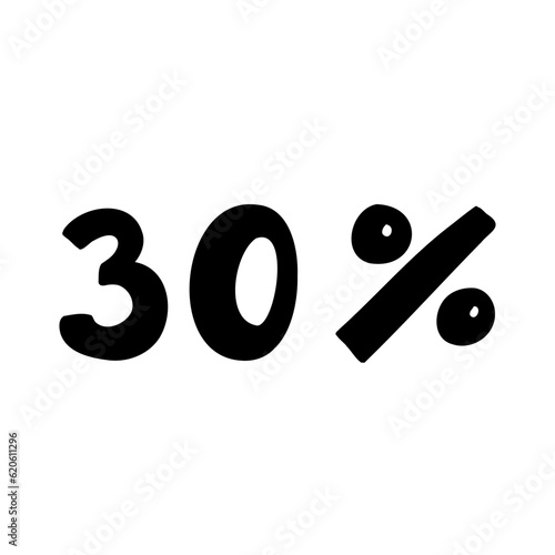 Sale 30 percent off orange discount logo special offer lettering. Vector design illustration in cartoon actual modern style isolated on white background. For discount, menu, seasonal sale, card.