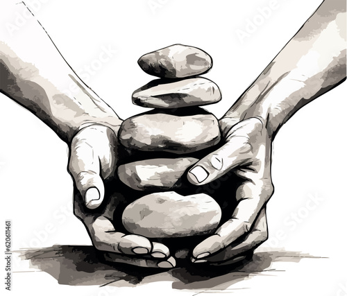 Human holding a moonstone with his hands.