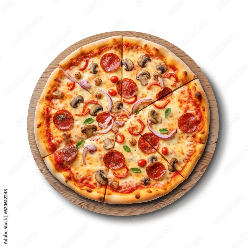Pizza on a white background, generative ai