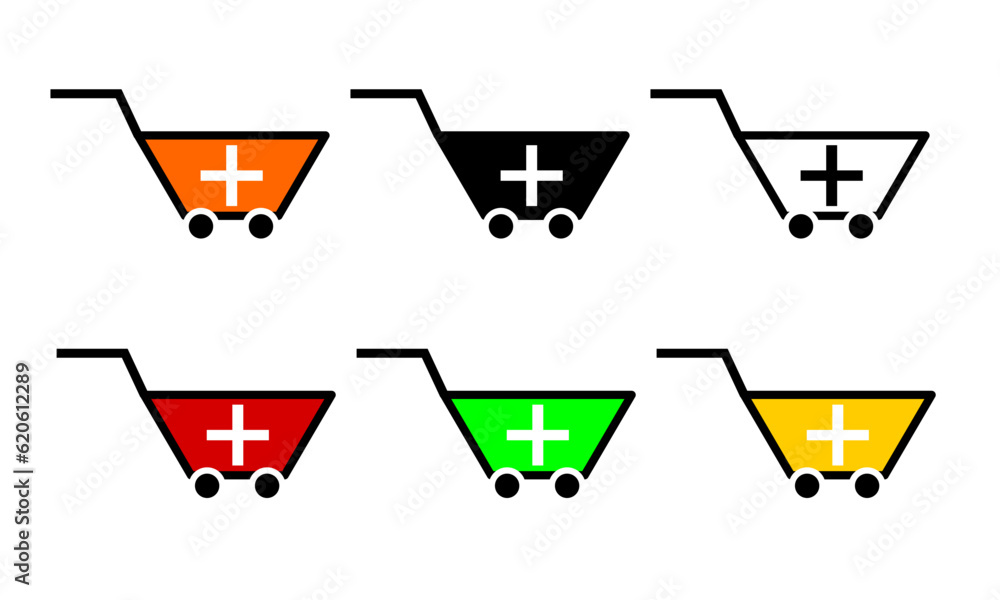 one set of trolley icon. Shopping cart icon. Check mark in trolley icon. Replaceable vector design.