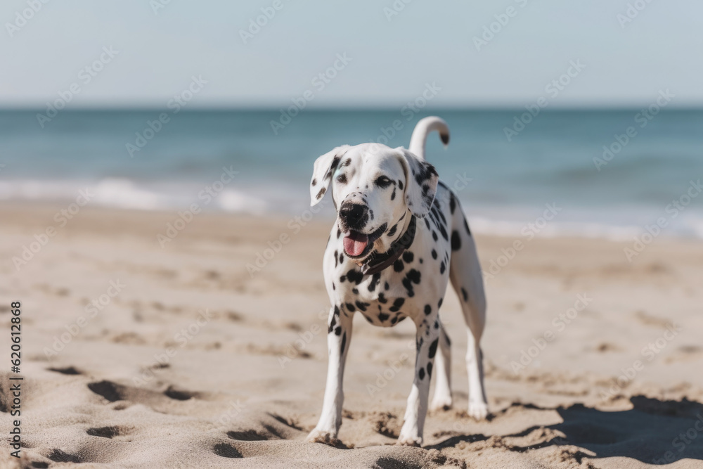 Beachside Bliss: Dalmatian Dog's Playful Antics at the Sandy Shores - Unleashing Canine Delight Beachside Bliss: Dalmatian Dog's Playful Antics at the Sandy Shores - Unleashing Canine Delight