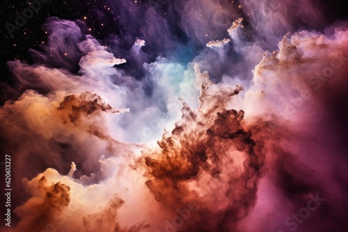 Illustration of a vibrant and whimsical cloud filled with sparkling stars in a night sky, created using generative AI