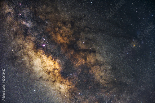 night sky milky way and star on dark background. Cygnus is a northern constellation on the plane of the Milky Way, deriving its name from the Latinized Greek word for swan. Jupiter, Saturn, Vega