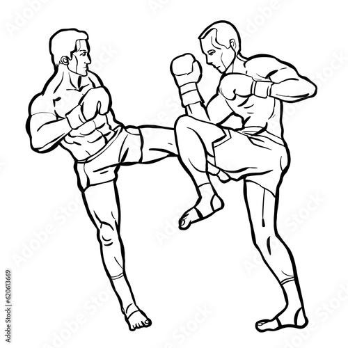 muay thai sparring fighting red and blue boxer © Pipat