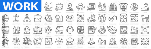 Work icon set. Business teamwork. Job, career, employment, meeting, organization, teamwork, team building, work group, human resources and more. Vector illustration.