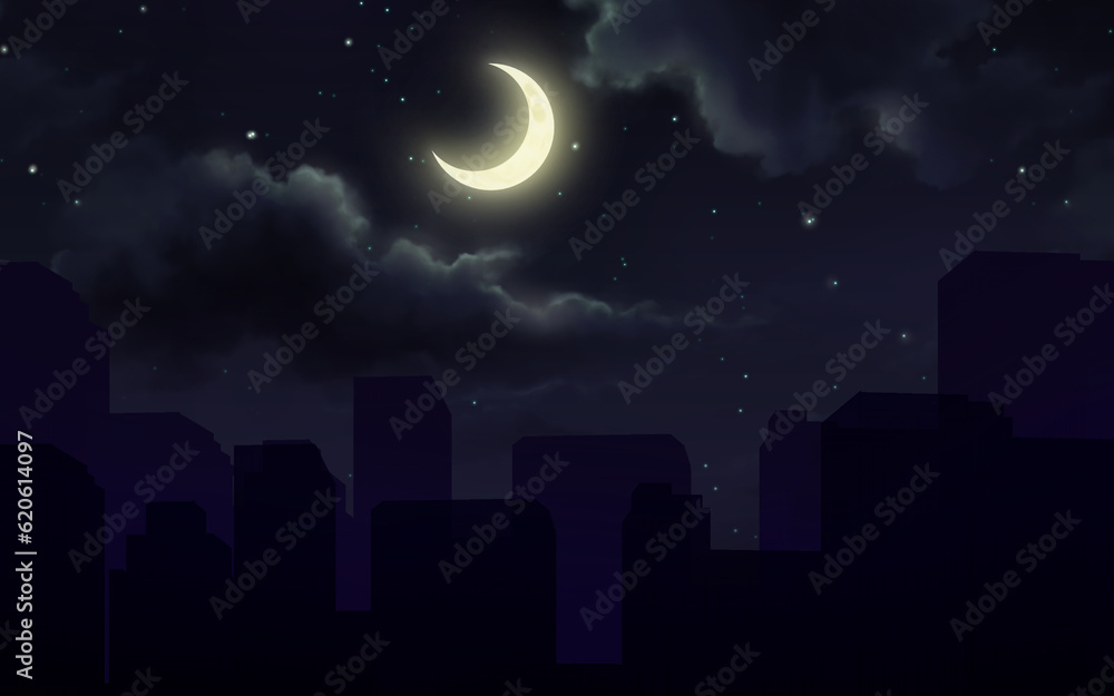 city at night,night background, illustration, moon, night sky