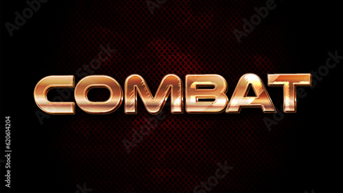 Combat text, shiny golden color editable text effect on dark red textured background