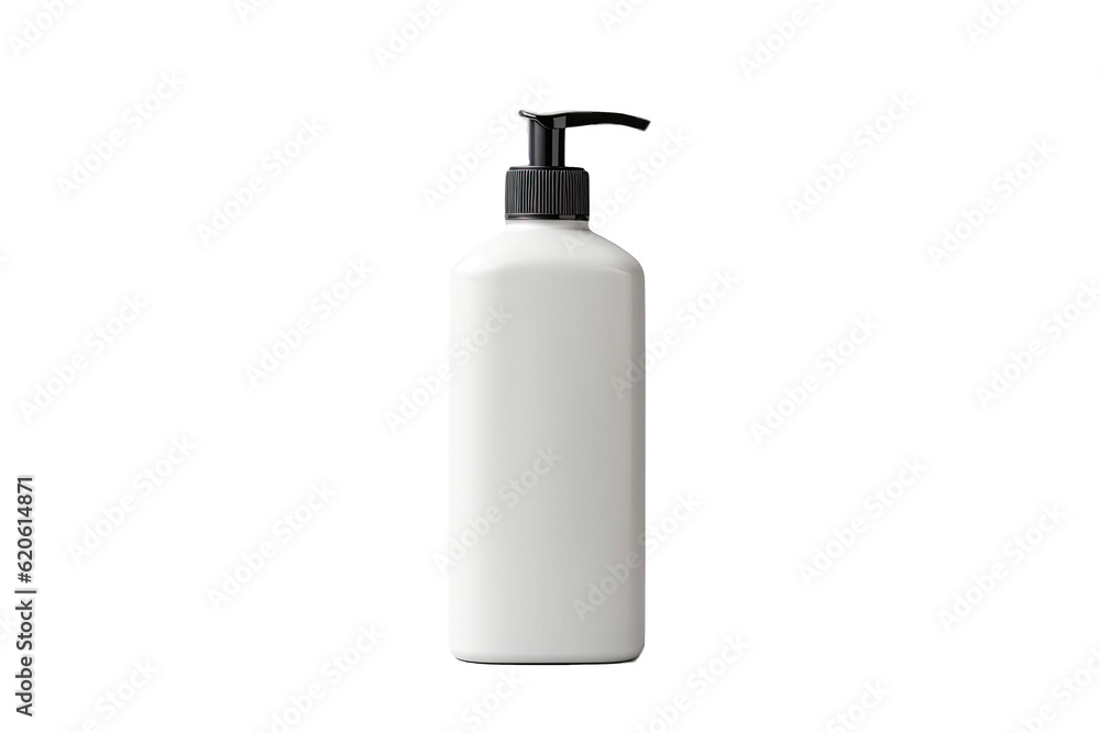 An unbranded dispenser bottle can be seen on a transparent background, serving as a cosmetic packaging mockup with available room for text. An unbranded dispenser bottle can be seen on a transparent background, serving as a cosmetic packaging mockup with available room for text.
