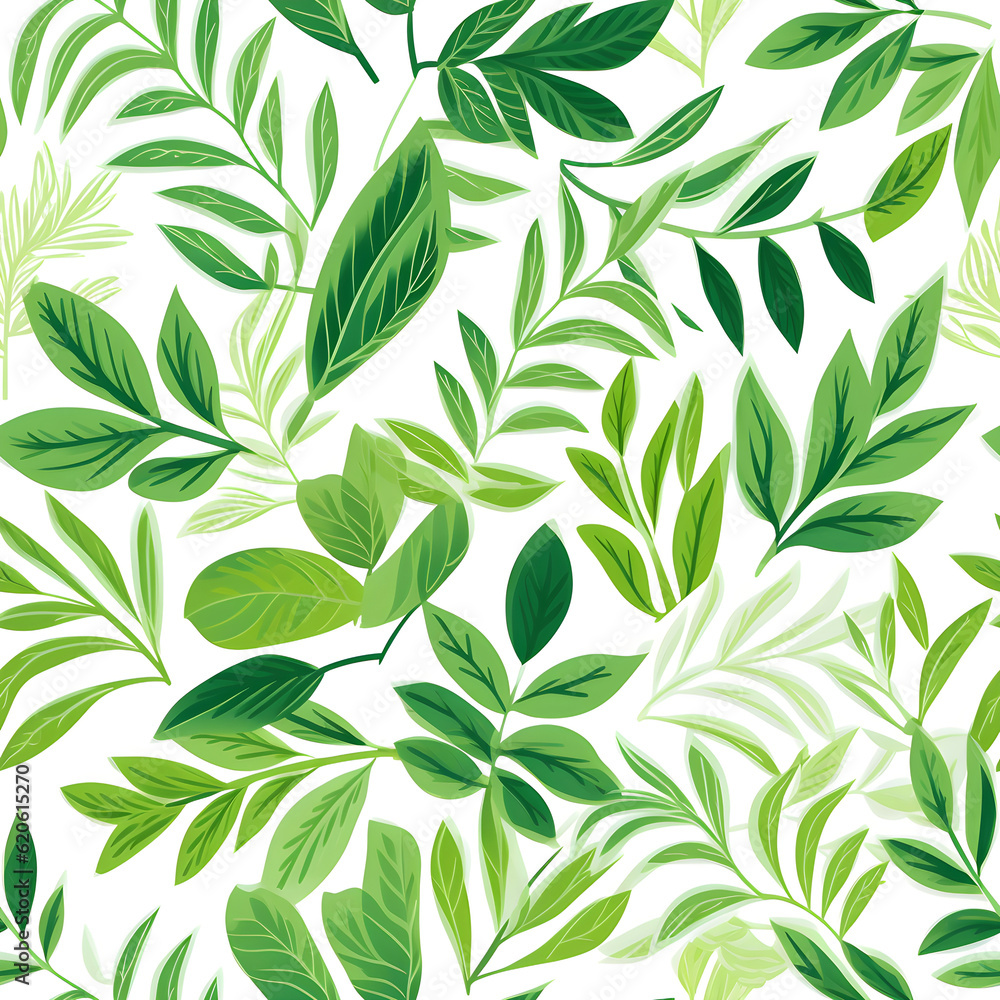 seamless pattern with leaves on a white background, in the style of art of tonga, patchwork patterns, large scale canvases, green academia, hand-drawn, graphical. Generative AI seamless pattern with leaves on a white background, in the style of art of tonga, patchwork patterns, large scale canvases, green academia, hand-drawn, graphical. Generative AI