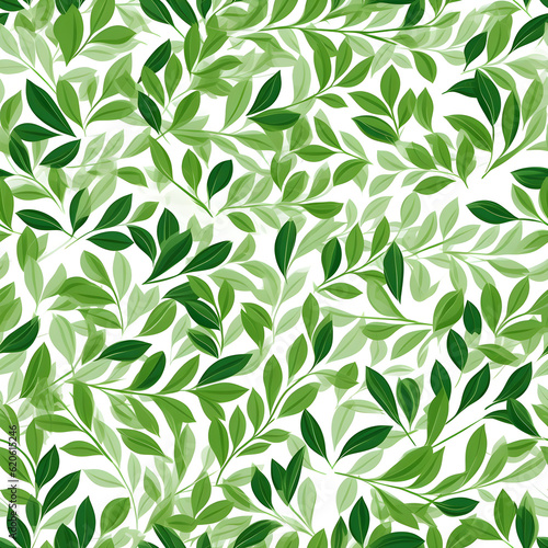 seamless pattern with leaves on a white background, in the style of art of tonga, patchwork patterns, large scale canvases, green academia, hand-drawn, graphical. Generative AI © PSCL RDL