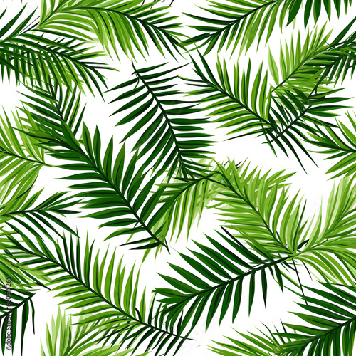 seamless pattern with tropical leaves on a white background, in the style of art of tonga, patchwork patterns, large scale canvases, green academia. Generative AI © PSCL RDL