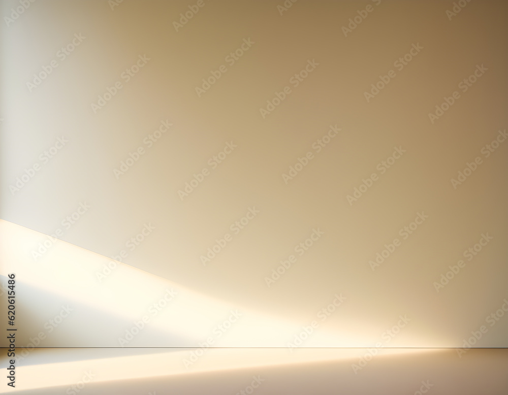 Minimal Leisure Room abstract light beige background for product presentation with soft light from the window on wall. Generative AI, illustration