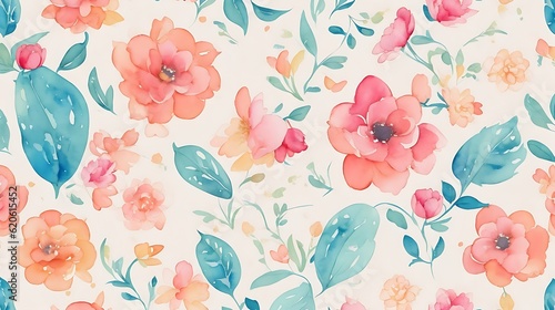 drawing of seamless floral pattern in watercolor style  © Naphatson