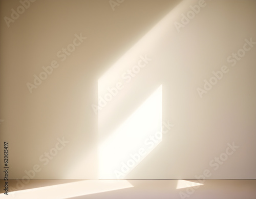 Minimal Leisure Room abstract light beige background for product presentation with soft light from the window on wall. Generative AI, illustration