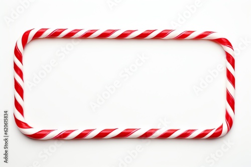 Christmas candy cane square frame with red and white striped. Xmas border with striped candy lollipop pattern. Blank christmas and new year template on isolated white background. Generative AI