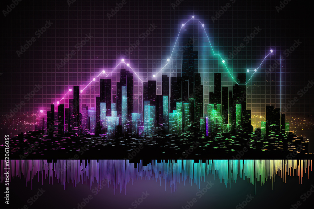 ai generated illustration double exposure stock market investment graph and city skyline