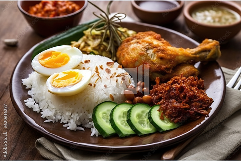 ai generated illustration Nasi lemak, malay fragrant rice dish cooked in coconut milk