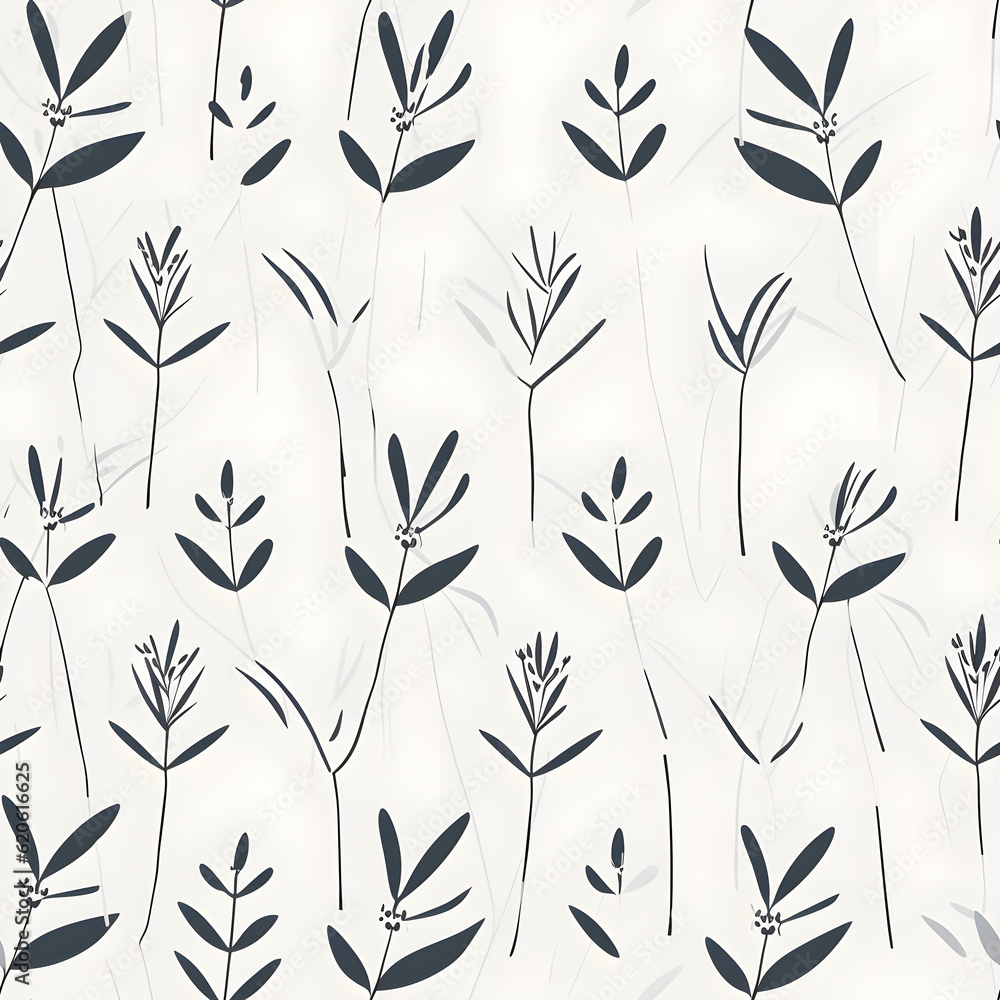 A minimalistic pattern featuring thin and elongated stems with leaves ...