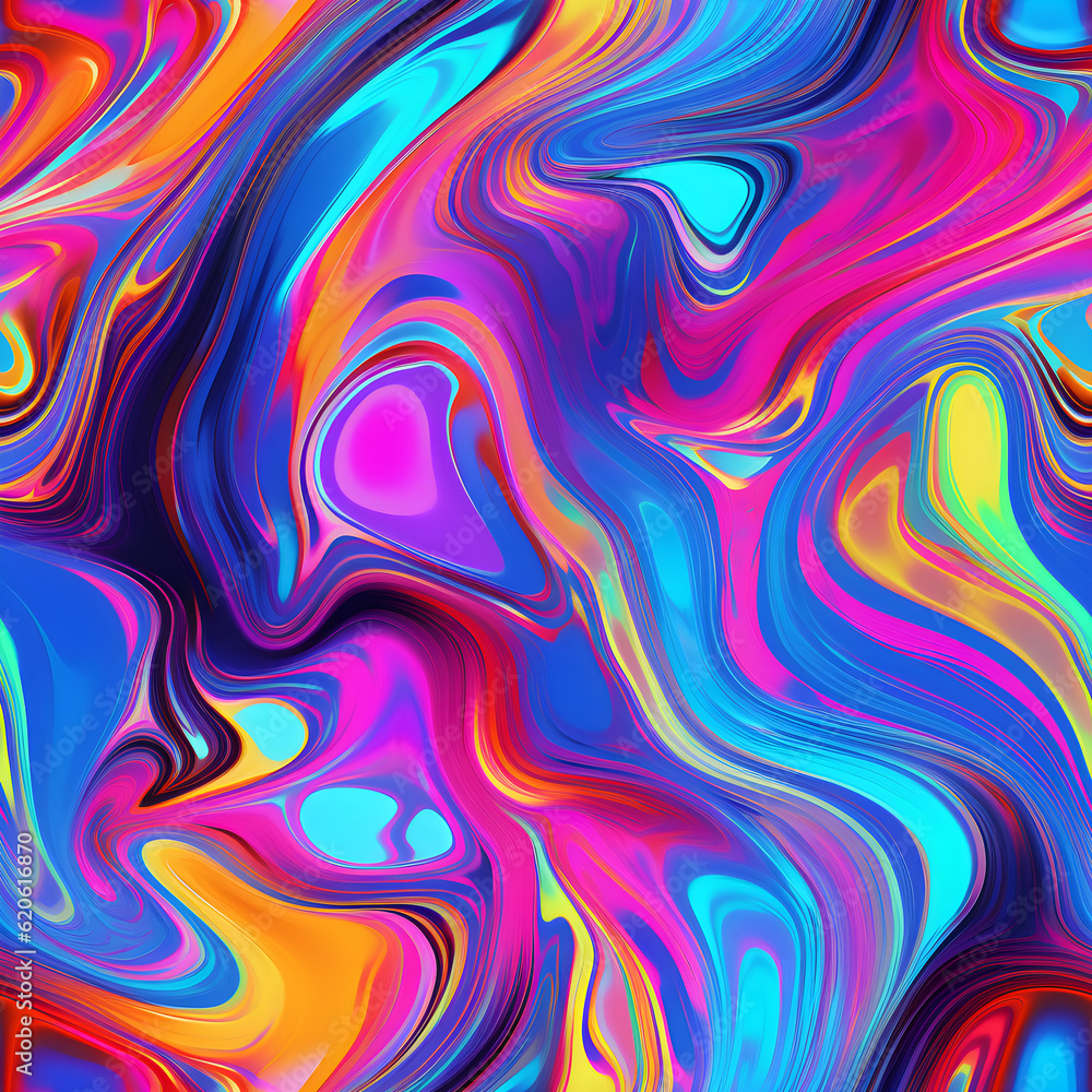 Obraz premium A seamless digital art with oil slick pattern in bright neon colors. Generative AI
