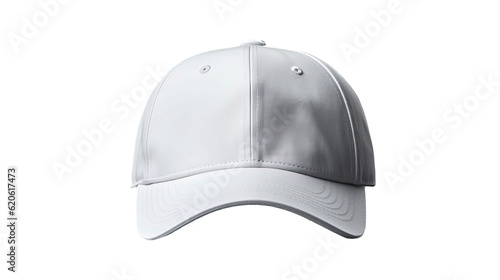 White baseball hat template displayed on a gray backdrop, seen from the front.