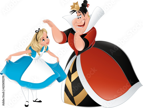 Alice from Wonderland bowing down to queen of hearts Fototapet