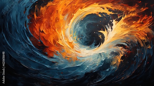 an oil on canvas painting of a swirling flame