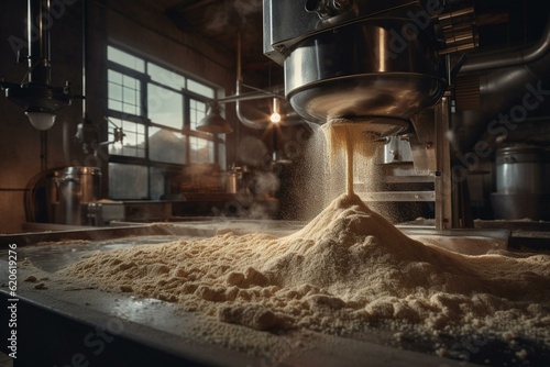 Contemporary wheat mill processing flour. Generative AI