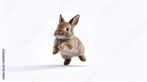 Side view of a rabbit on a white background.