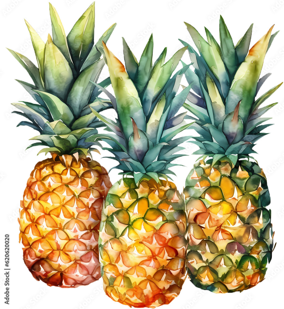 Watercolor Clipart of Pineapples