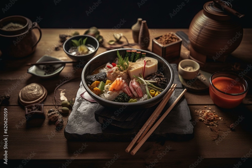 Traditional Japanese cuisine presented as artistic masterpieces. Generative AI