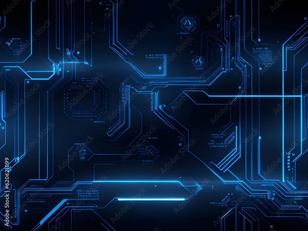Futuristic background with neon blue symbols