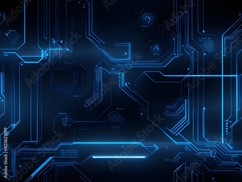 Obraz na płótnie Futuristic background with neon blue symbols w salonie