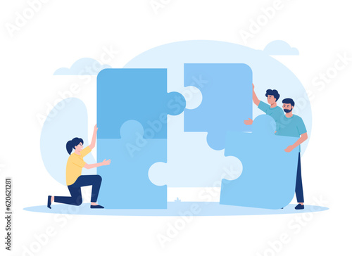 Collaborative puzzles trending concept flat illustration