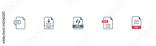 PDF file format icons set. Document text, PDF File Download icon outline sign.Different style icons set.Vector illustration.