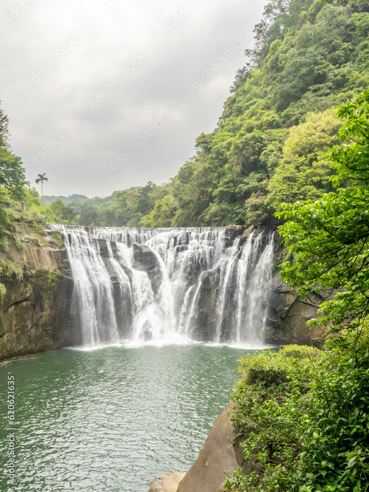 Shifen waterfall, landmark natural viewpoint near Taipei, Taiwan, in summer season.