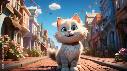Cute adorable kitten, 3D style, cartoon animation. Generative ai