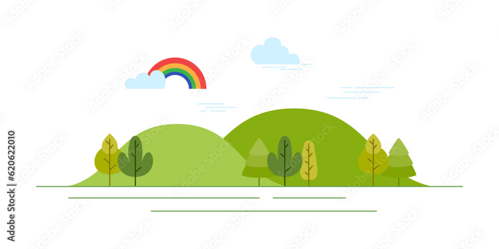 Vector illustration in simple minimal nature landscape, flat style abstract horizontal banner and background with copy space for text - header images for web