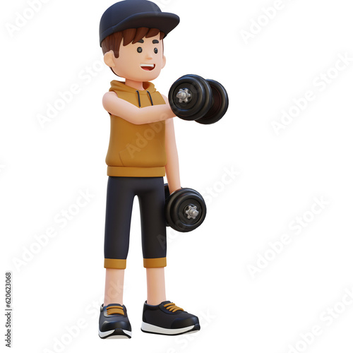 3D Sportsman Character Performing Dumbbell Chest Fly