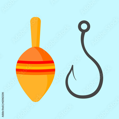 Fishing Buoy and hook for fisherman, angler in flat vector illustration design