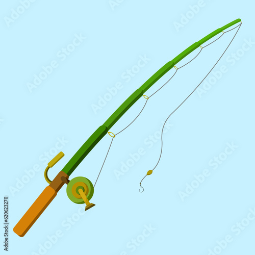 Fishing rod in vintage style, Bamboo rod in flat vector illustration design