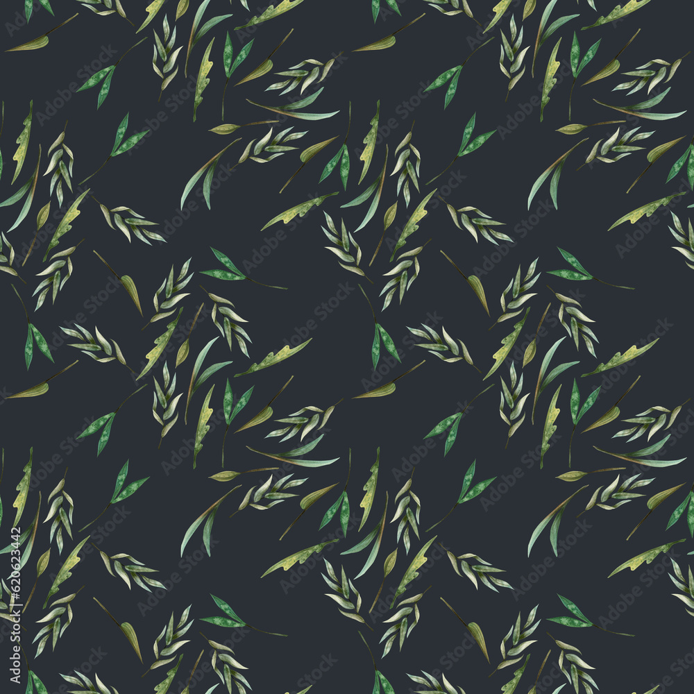 Dark blue meadow green grass watercolor seamless pattern. Delicate floral print, romantic botanical background for simple diagonal minimalist designs on fabric Dark blue meadow green grass watercolor seamless pattern. Delicate floral print, romantic botanical background for simple diagonal minimalist designs on fabric