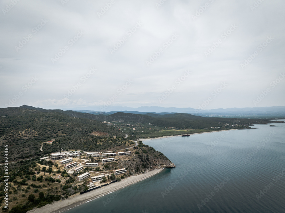 Obraz premium Aerial view of the town of Gythio on the east coast of the Mani Peninsula in the Peloponnese, Greece