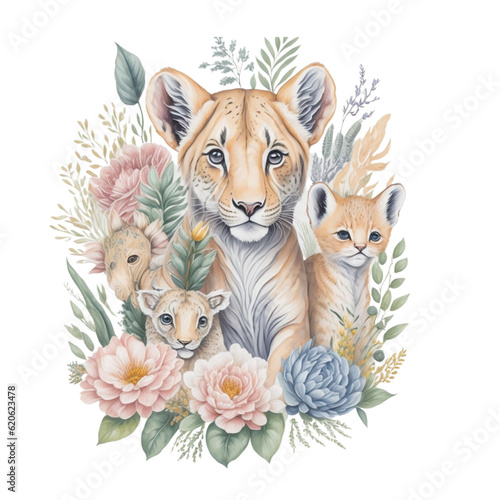 Watercolor safari animals illustration  generative ai