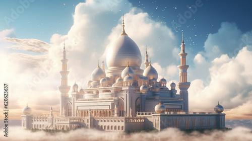 Beautiful mosque in the cloud. Generative Ai