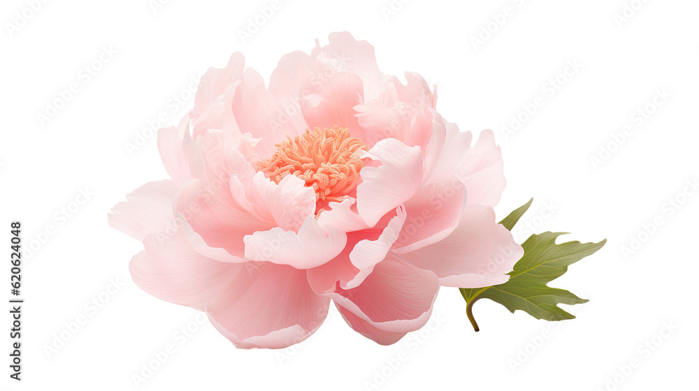 A soft pink peony blossom separated from any surrounding objects on a transparent background.