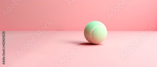 Close-up on tennis ball on pink. View of tennis court. Sport lifestyle background. Summer template or banner. Sport games. Generative ai