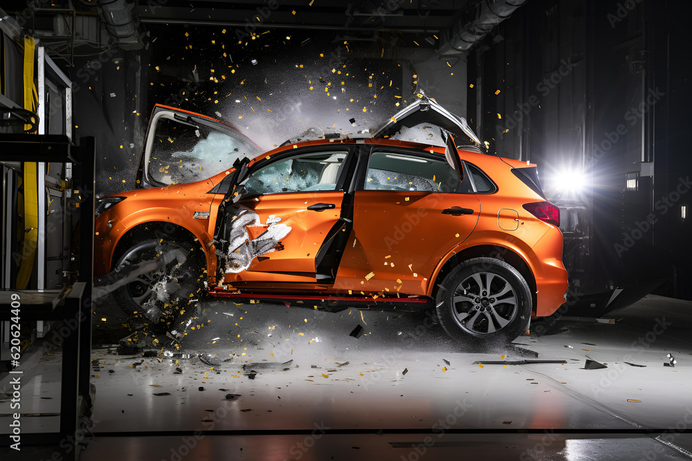 Front End Collision during a Crash Test. Generative AI