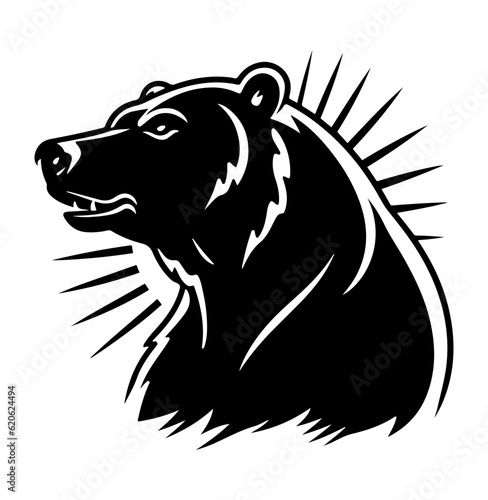 A bear's head, black vector design, isolated on white 